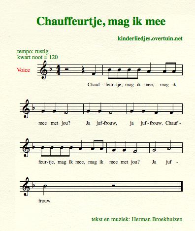 sheet music dutch children's songs songtext driver lady chauffeur