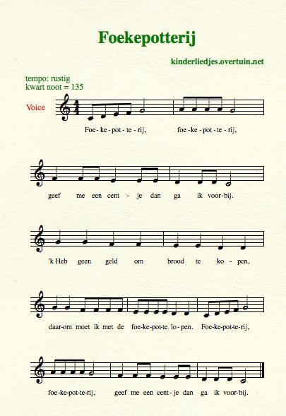 sheet music dutch children's song with english translation friction drum foekepot