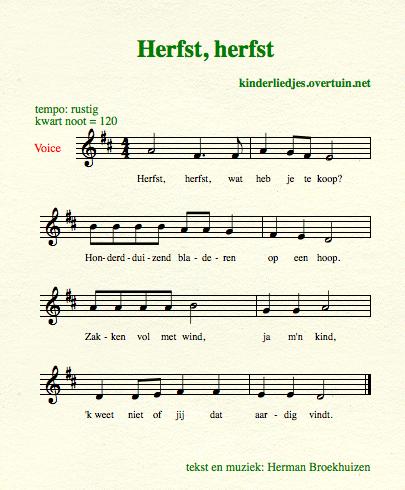 sheet music dutch children's song lyrics fall autumn leaves herfst