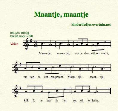 sheet music dutch children's song with english translation moon stars maan sterren