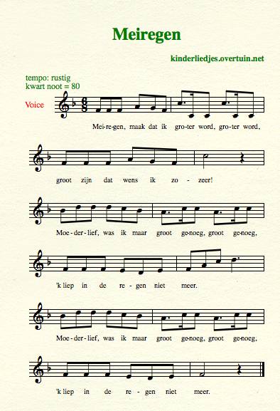 sheet music dutch children's songs songtext rain may mei regen