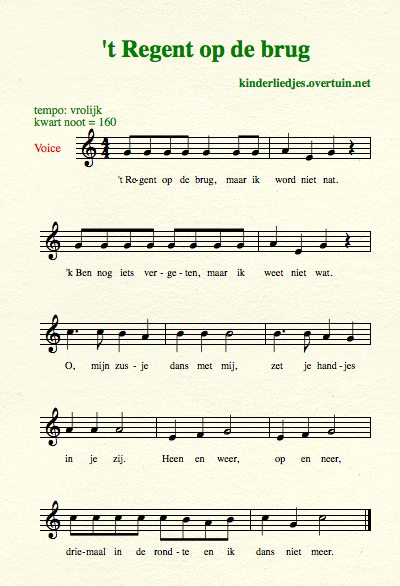 sheet music dutch children's songs translated in english rain bridge regenen