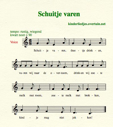 sheet music dutch children's songs translated in english sail boat tea varen thee