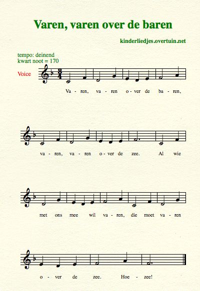 sheet music dutch children's songs songtext sailing waves varen