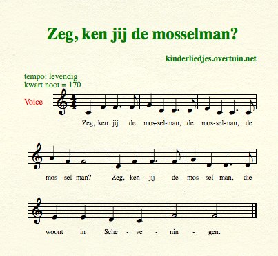 sheet music dutch children's song with english translation mussels man mosselman