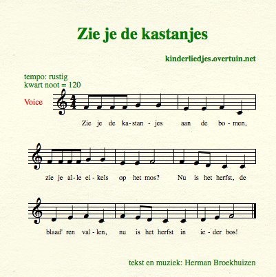 sheet music dutch children's song lyrics chestnuts fall kastanjes
