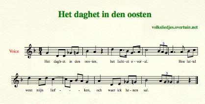 sheet music dutch medieval folk song daghet oosten thumb