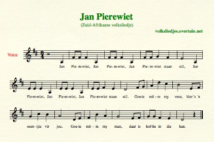 sheet music south-african folk song jan pierewiet thumb