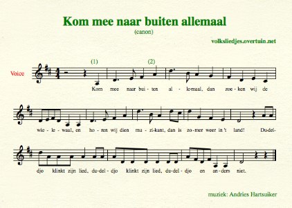 sheet music dutch folk song canon wielewaal thumb