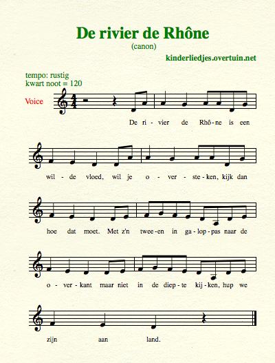 sheet music dutch folk song canons river rhone thumb