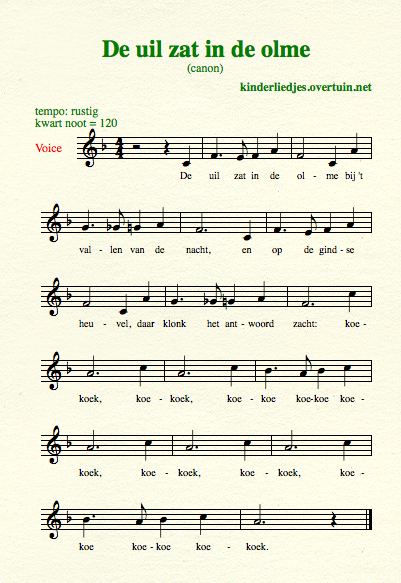 sheet music dutch folk song canon uil olme thumb